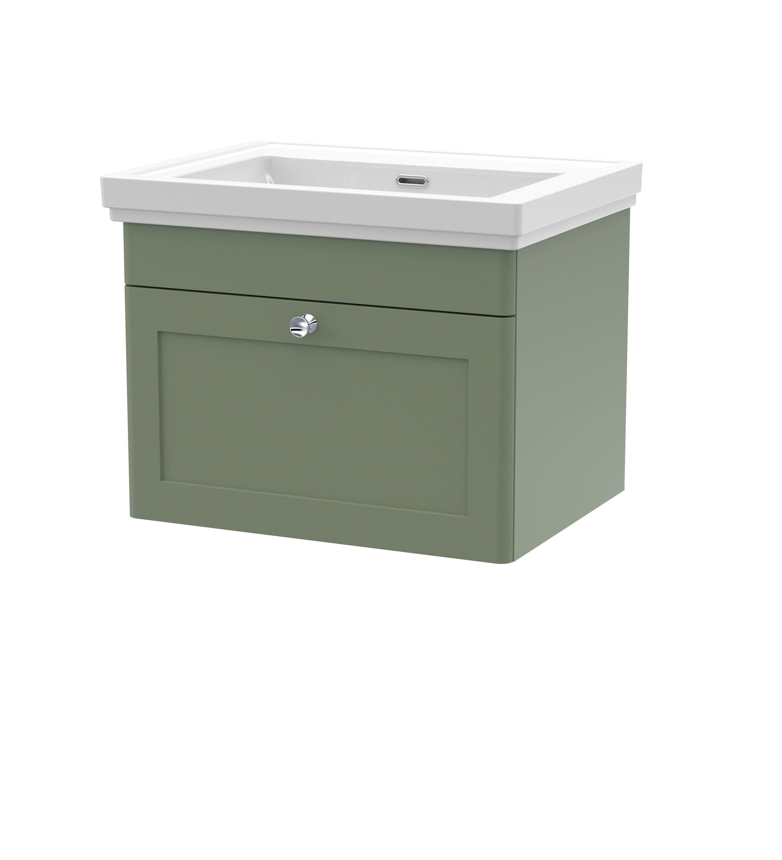 nuie Classique 600mm Satin Green 1 Drawer Wall Hung Vanity Unit With Basin