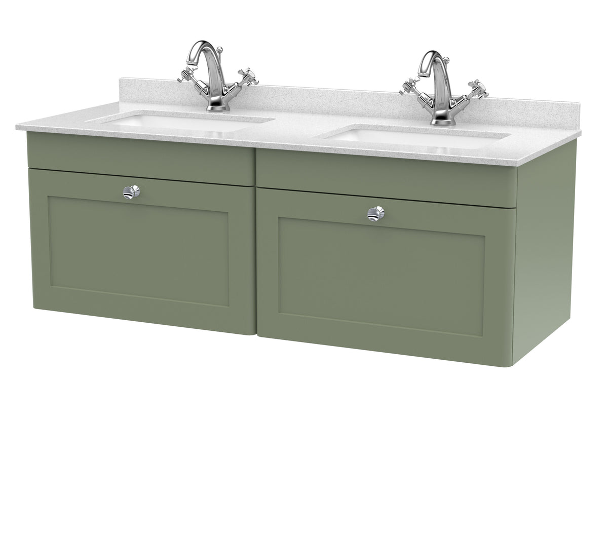 Nuie Classique 1200mm 2 Drawer Wall Hung Vanity With Twin Marble Basin