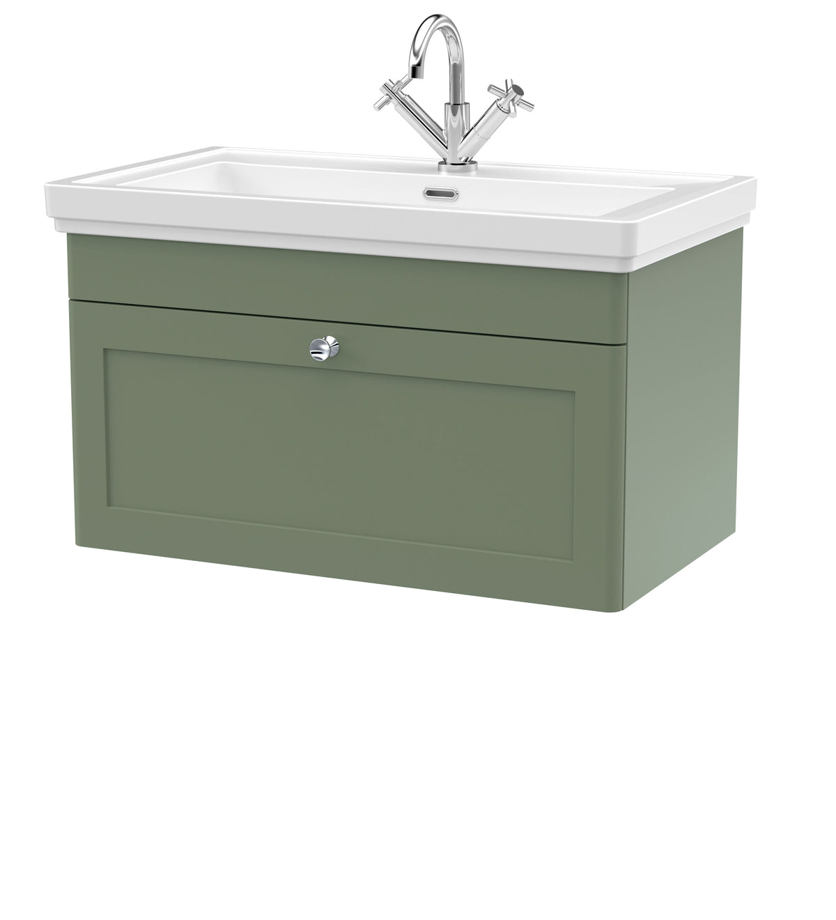 Nuie Classique 800mm 1 Drawer Wall Hung Vanity Unit With 1 Tap Hole Basin With Ceramic Basin