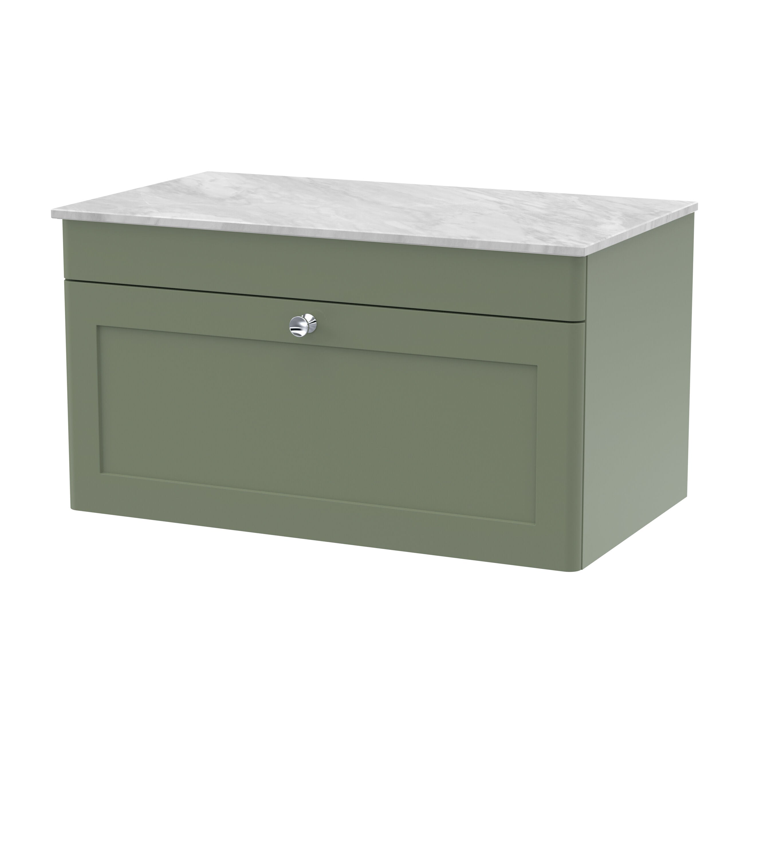 nuie Classique 810mm Satin Green 1 Drawer Wall Hung Vanity Unit With Grey Marble Worktop