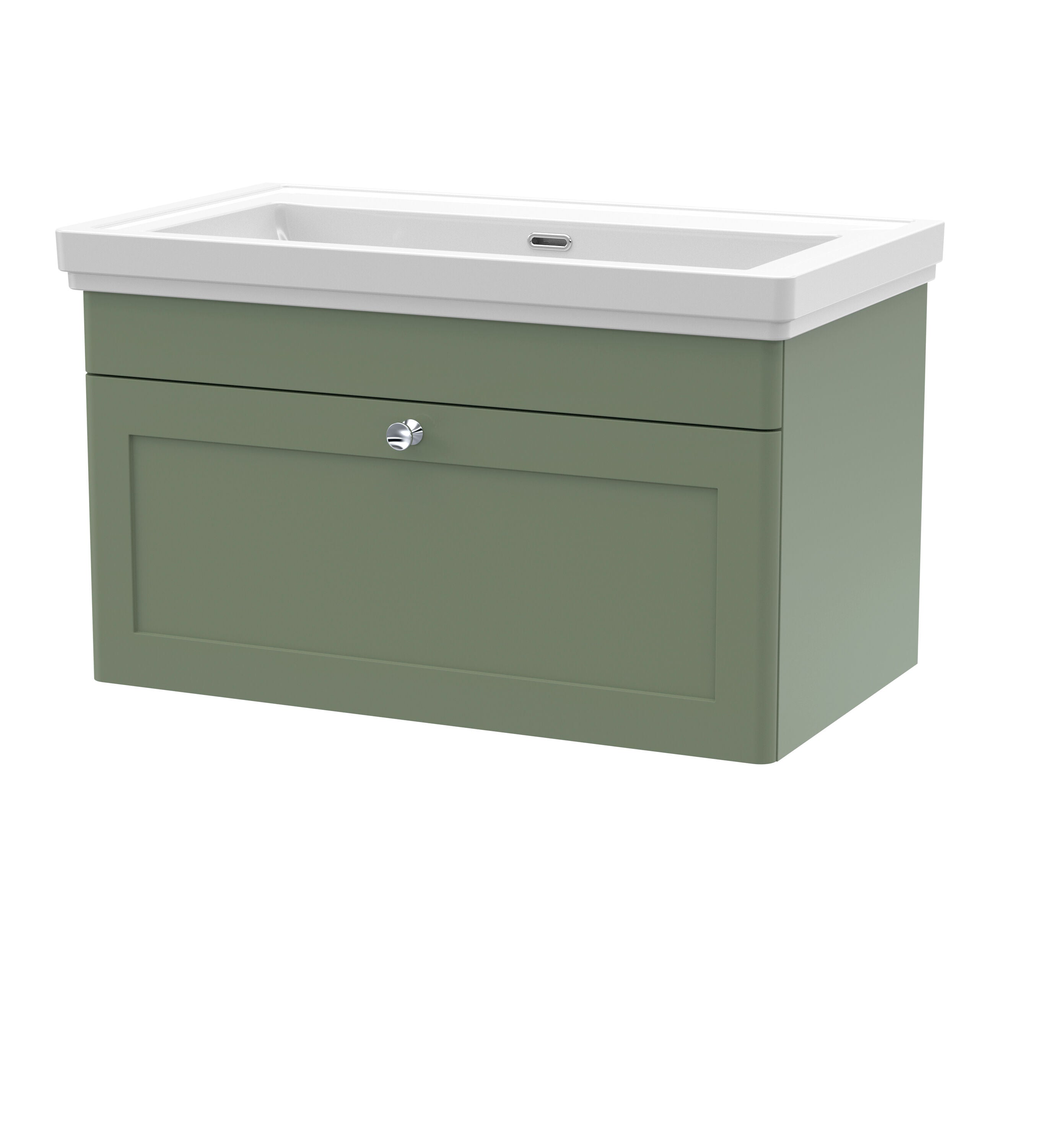 nuie Classique 800mm Satin Green 1 Drawer Wall Hung Vanity Unit With Basin