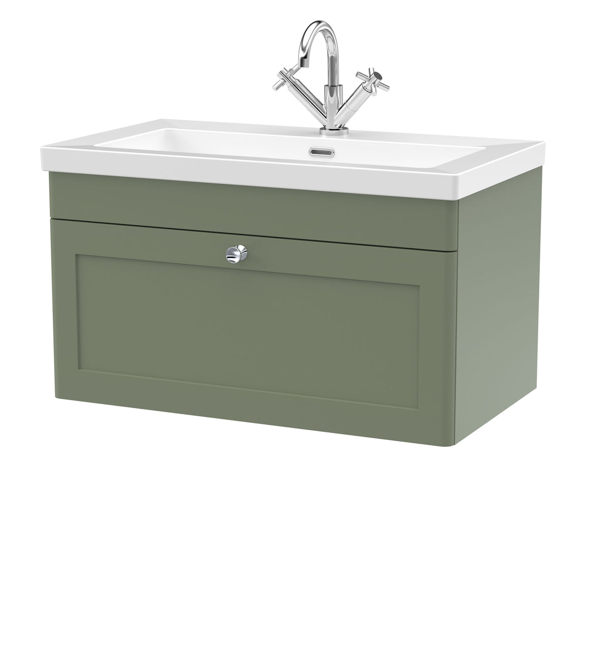 Nuie Classique 800mm 1 Drawer Wall Hung Vanity Unit With 1 Tap Hole Fireclay Basin
