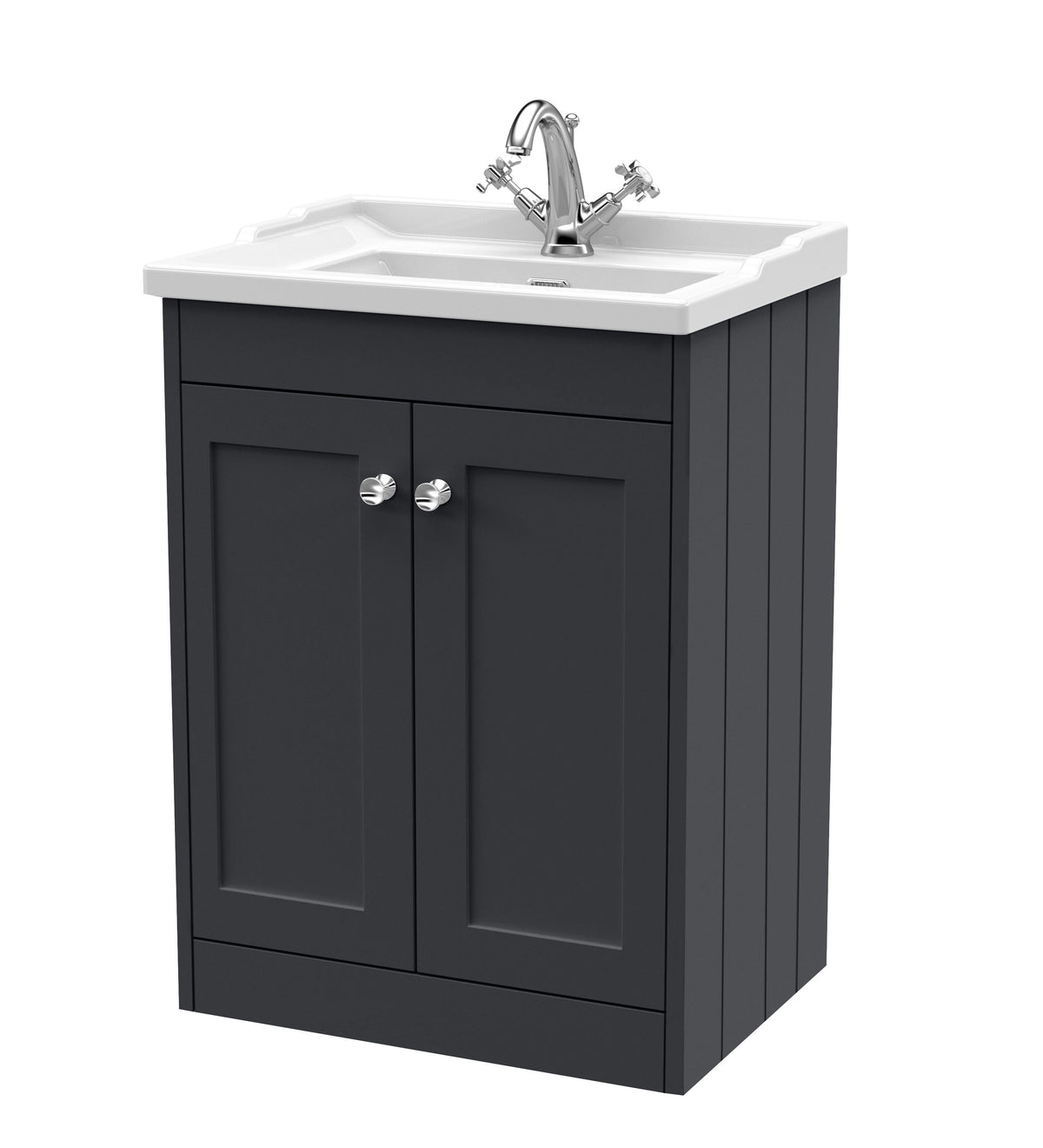 Old London Ashwick Satin 600mm Floorstanding 2-Door Unit With Basin 1 Tap Hole