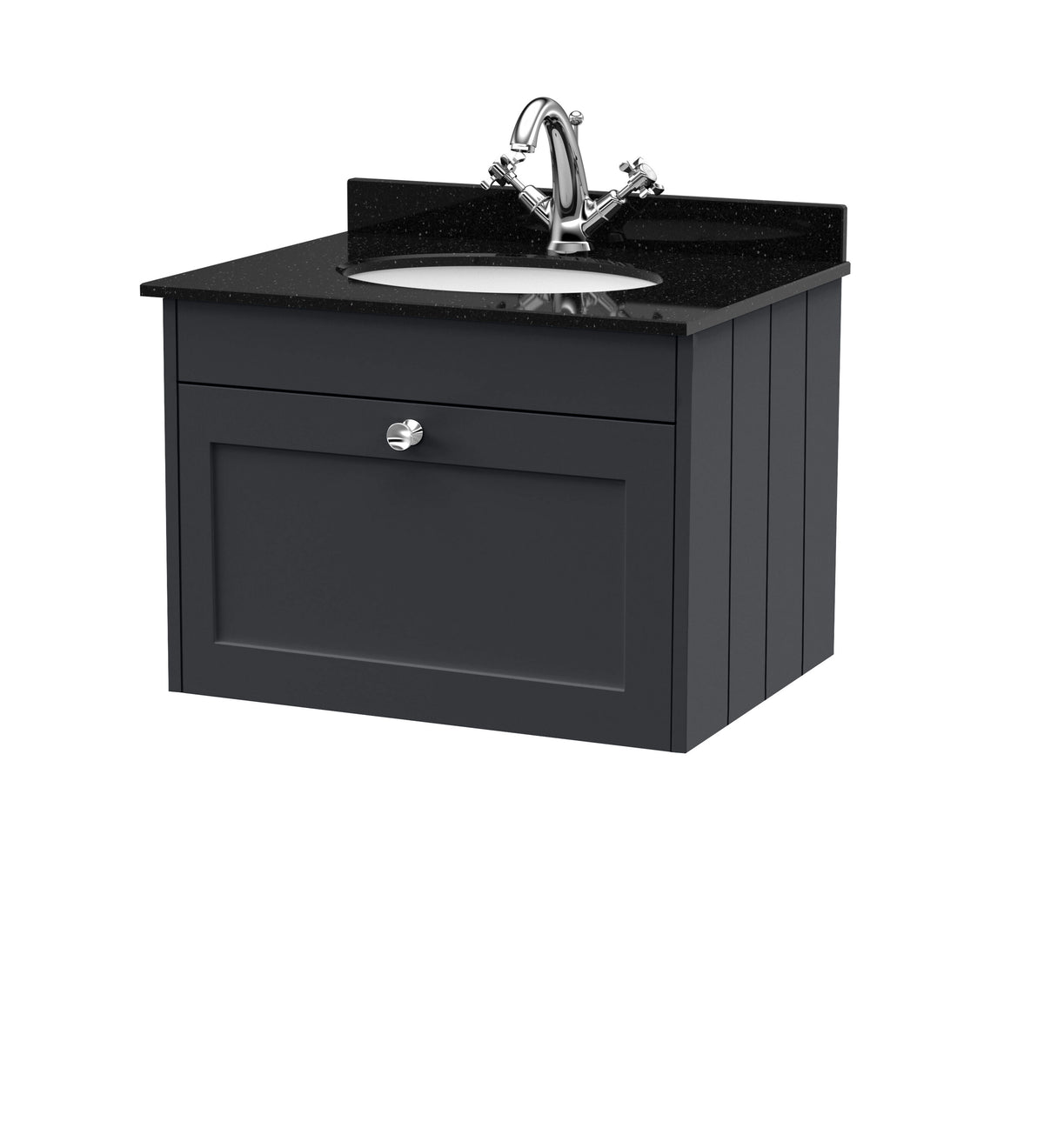 Old London Ashwick Satin 600mm Wall Hung 1-Drawer Unit With Marble Top 1 Tap Hole