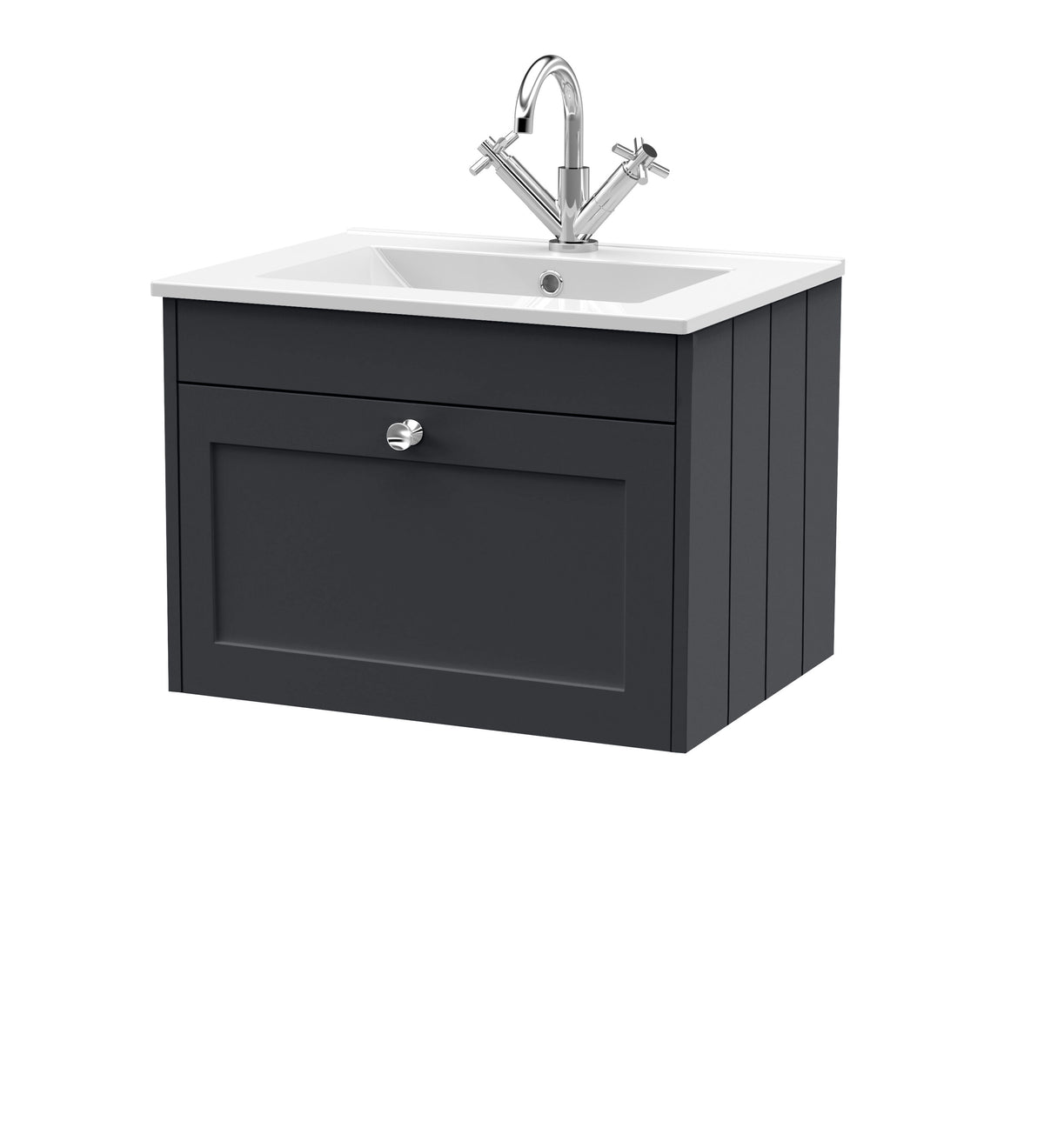 Old London Ashwick Satin 600mm Wall Hung 1-Drawer Unit With Basin 1 Tap Hole
