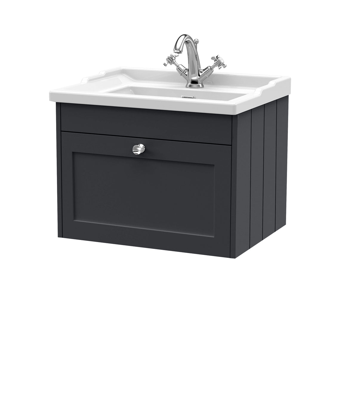 Old London Ashwick Satin 600mm Wall Hung 1-Drawer Unit With Basin 1 Tap Hole