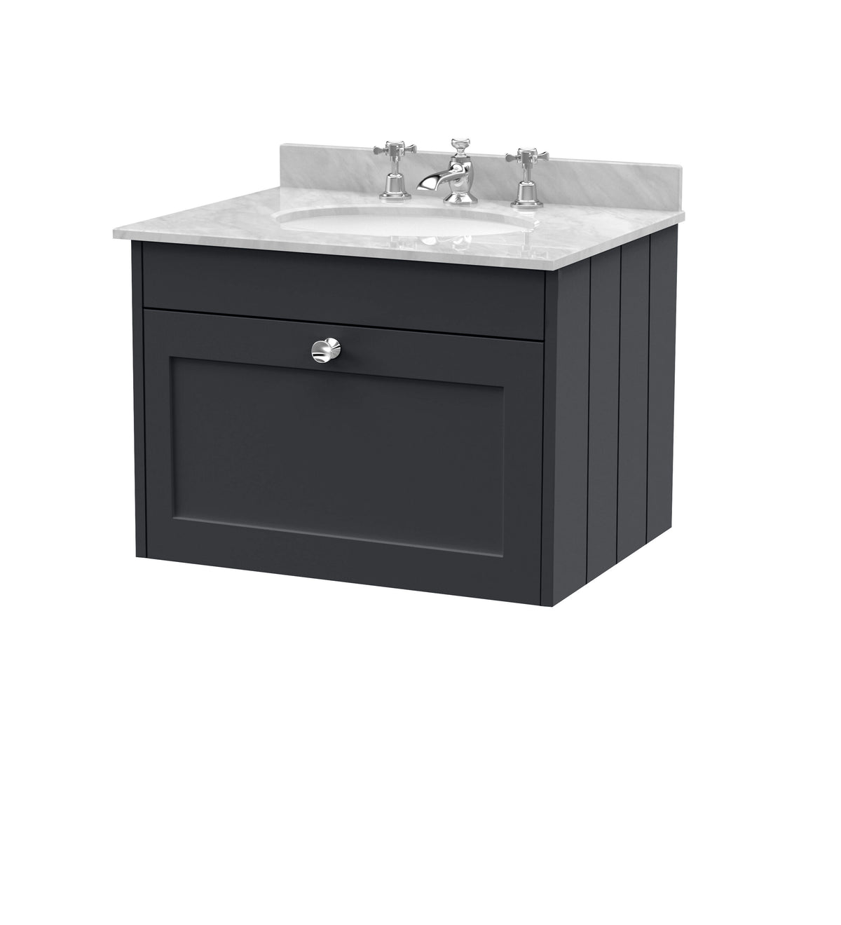 Old London Ashwick Satin 600mm Wall Hung 1-Drawer Unit With Marble Top 3 Tap Hole