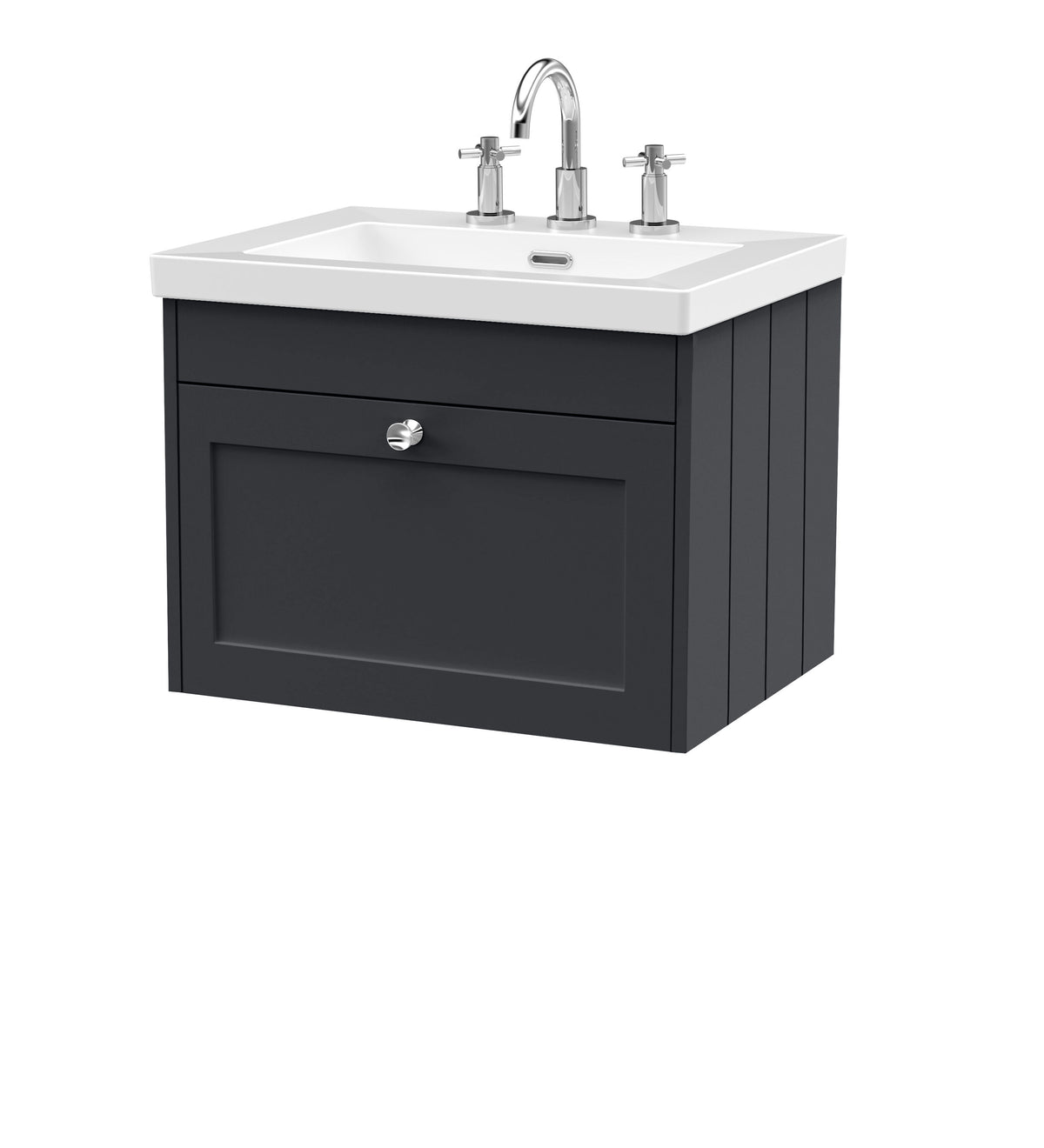 Old London Ashwick Satin 600mm Wall Hung 1-Drawer Unit With Basin 3 Tap Hole