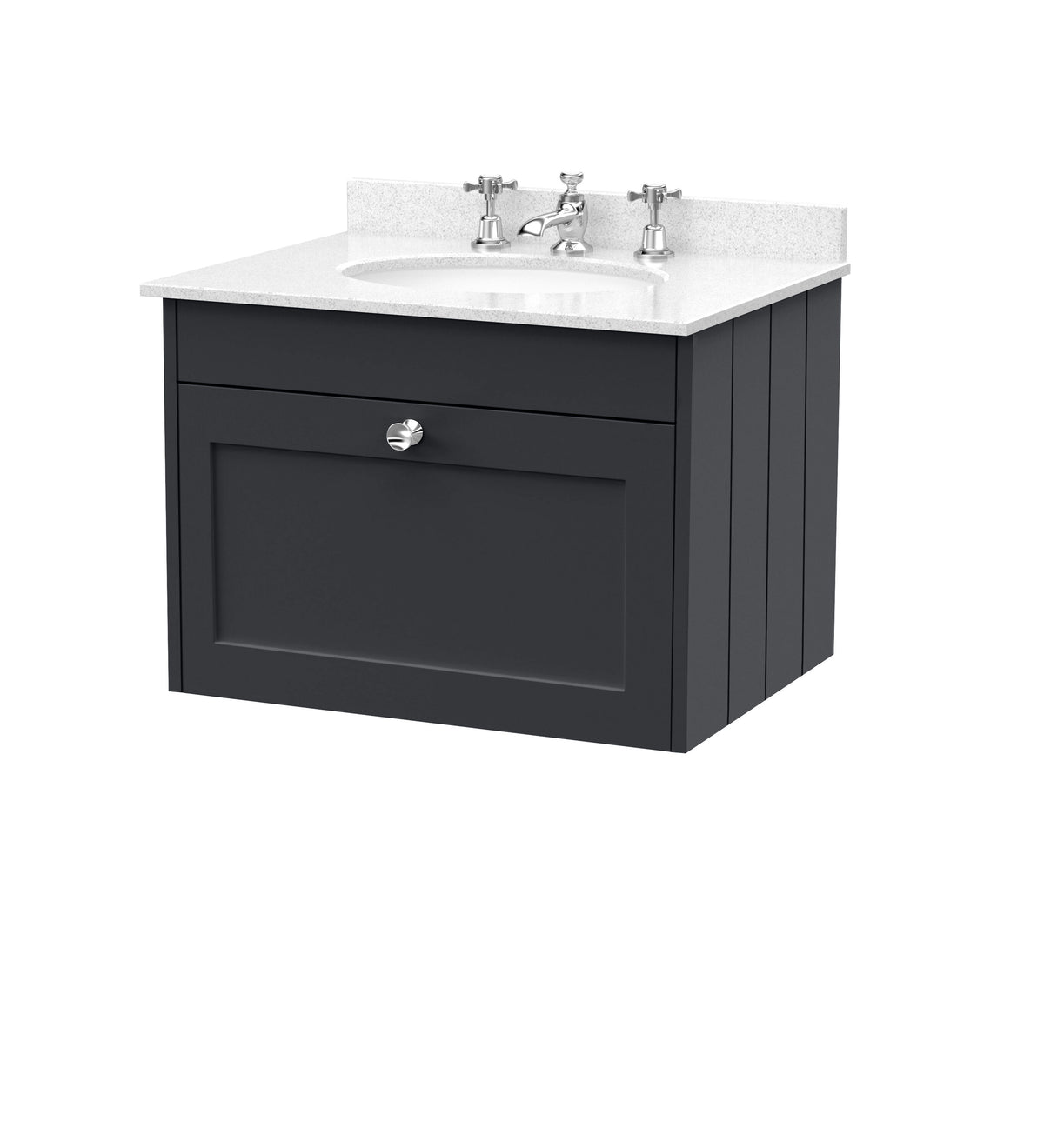 Old London Ashwick Satin 600mm Wall Hung 1-Drawer Unit With Marble Top 3 Tap Hole