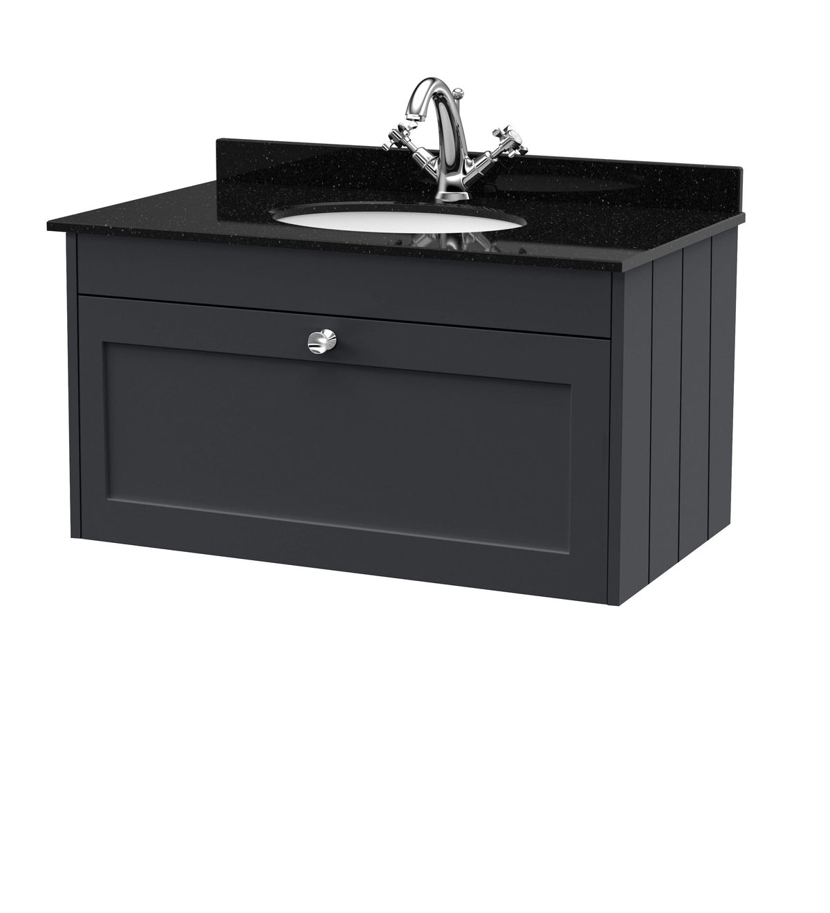 Old London Ashwick Satin 800mm Wall Hung 1-Drawer Unit With Marble Top 1 Tap Hole