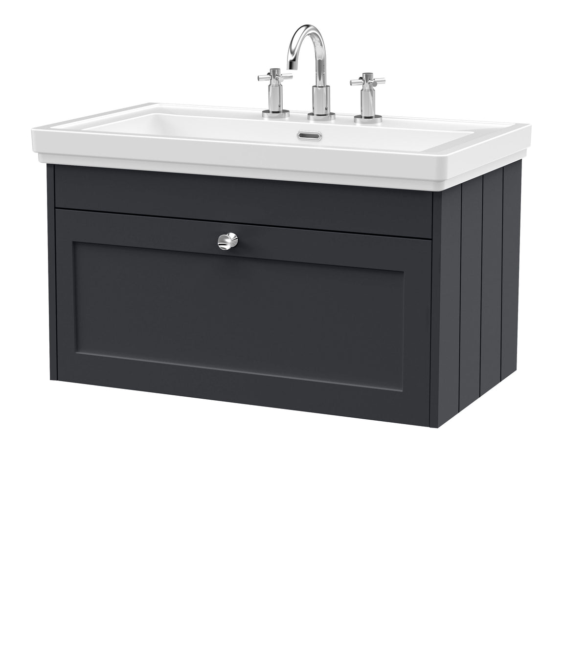 Old London Ashwick Satin 800mm Wall Hung 1-Drawer Unit With Basin 3 Tap Hole