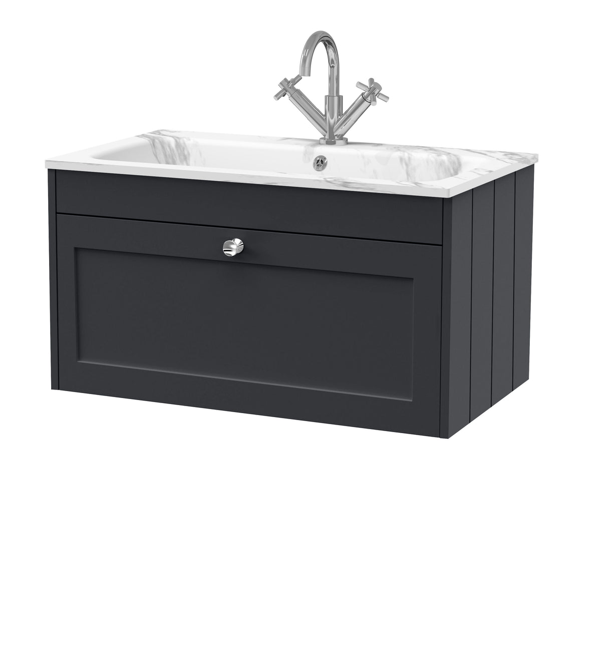 Old London Ashwick Satin 800mm Wall Hung 1-Drawer Unit With Stone Basin 1 Tap Hole
