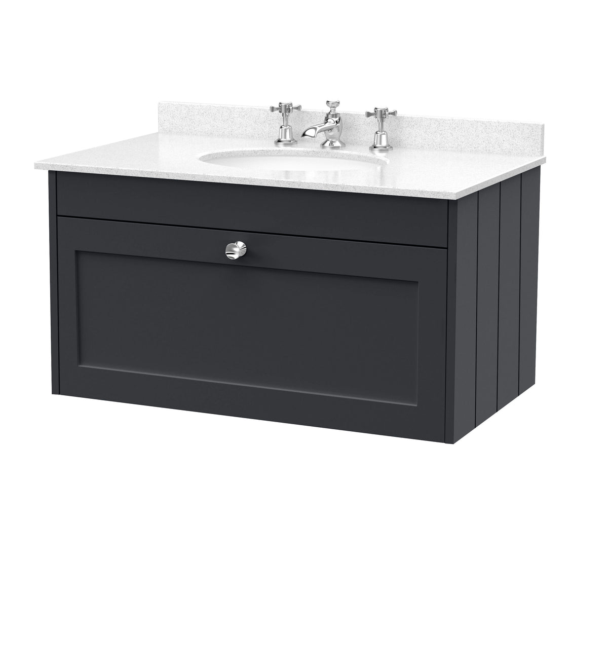 Old London Ashwick Satin 800mm Wall Hung 1-Drawer Unit With Marble Top 3 Tap Hole