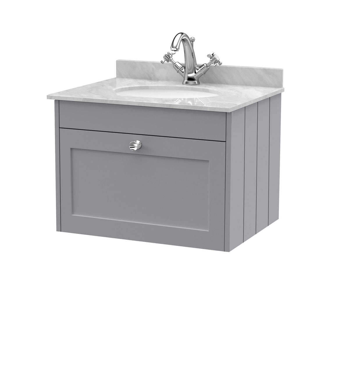 Old London Ashwick 600mm Wall Hung 1-Drawer Unit With Marble Top 1 Tap Hole
