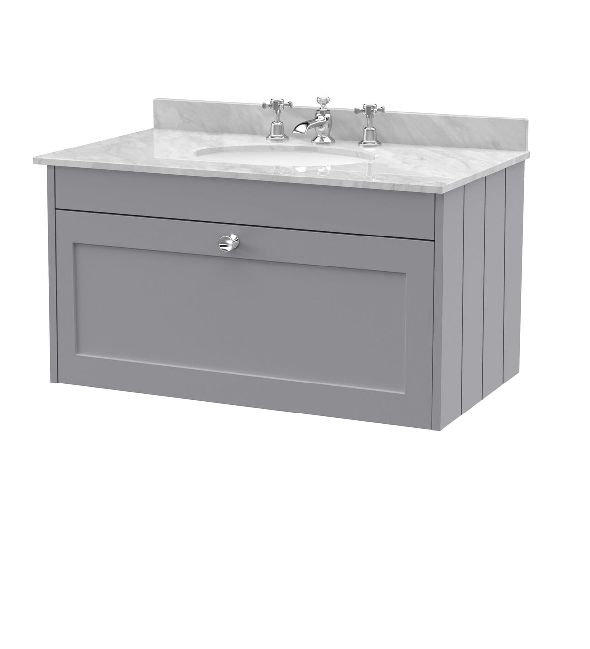 Old London Ashwick 800mm Wall Hung 1-Drawer Unit With Marble Top 3 Tap Hole