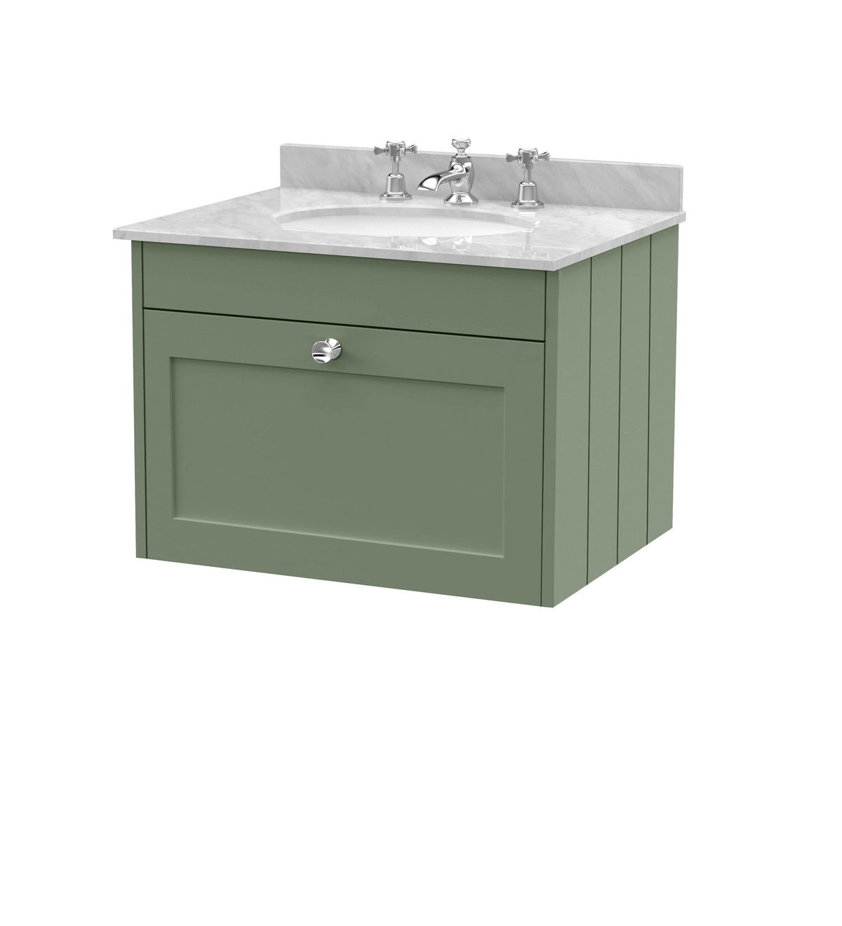 Old London Ashwick 600mm Wall Hung 1-Drawer Unit With Marble Top 3 Tap Hole