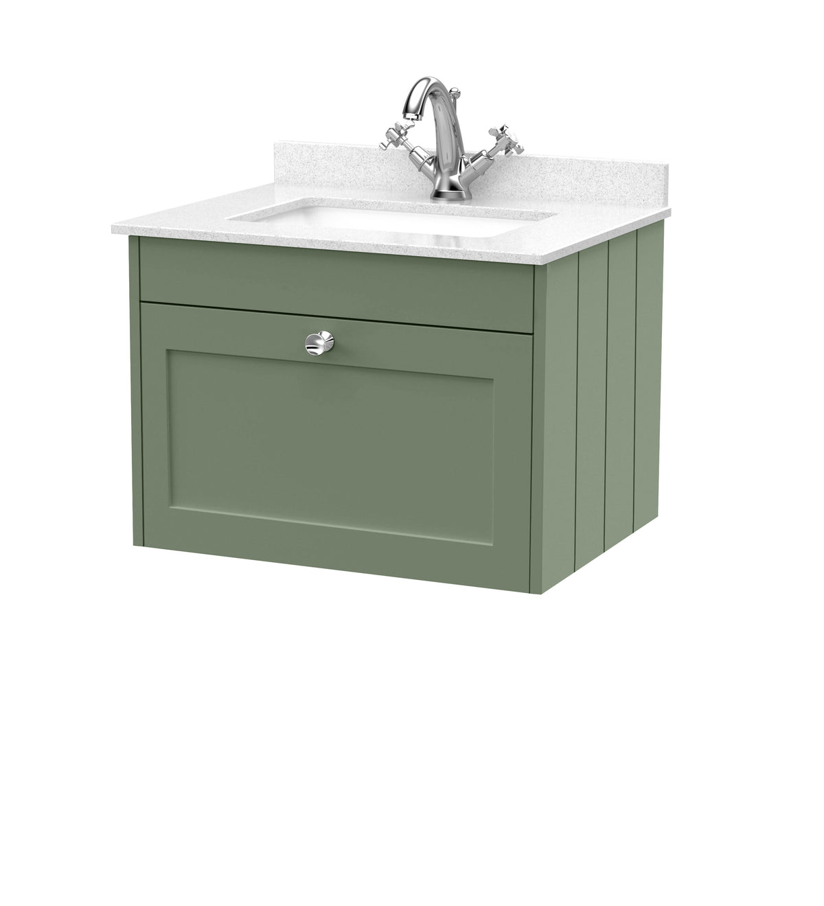 Old London Ashwick 600mm Wall Hung 1-Drawer Unit With Marble Top 1 Tap Hole