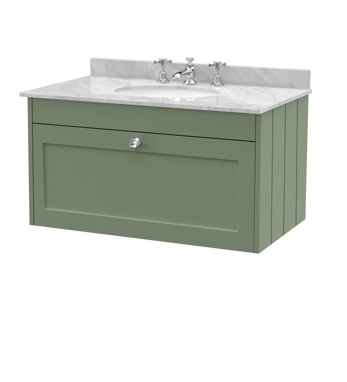 Old London Ashwick 800mm Wall Hung 1-Drawer Unit With Marble Top 3 Tap Hole