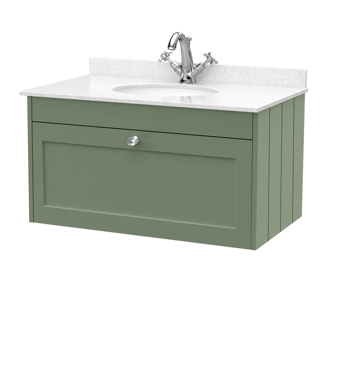 Old London Ashwick 800mm Wall Hung 1-Drawer Unit With Marble Top 1 Tap Hole