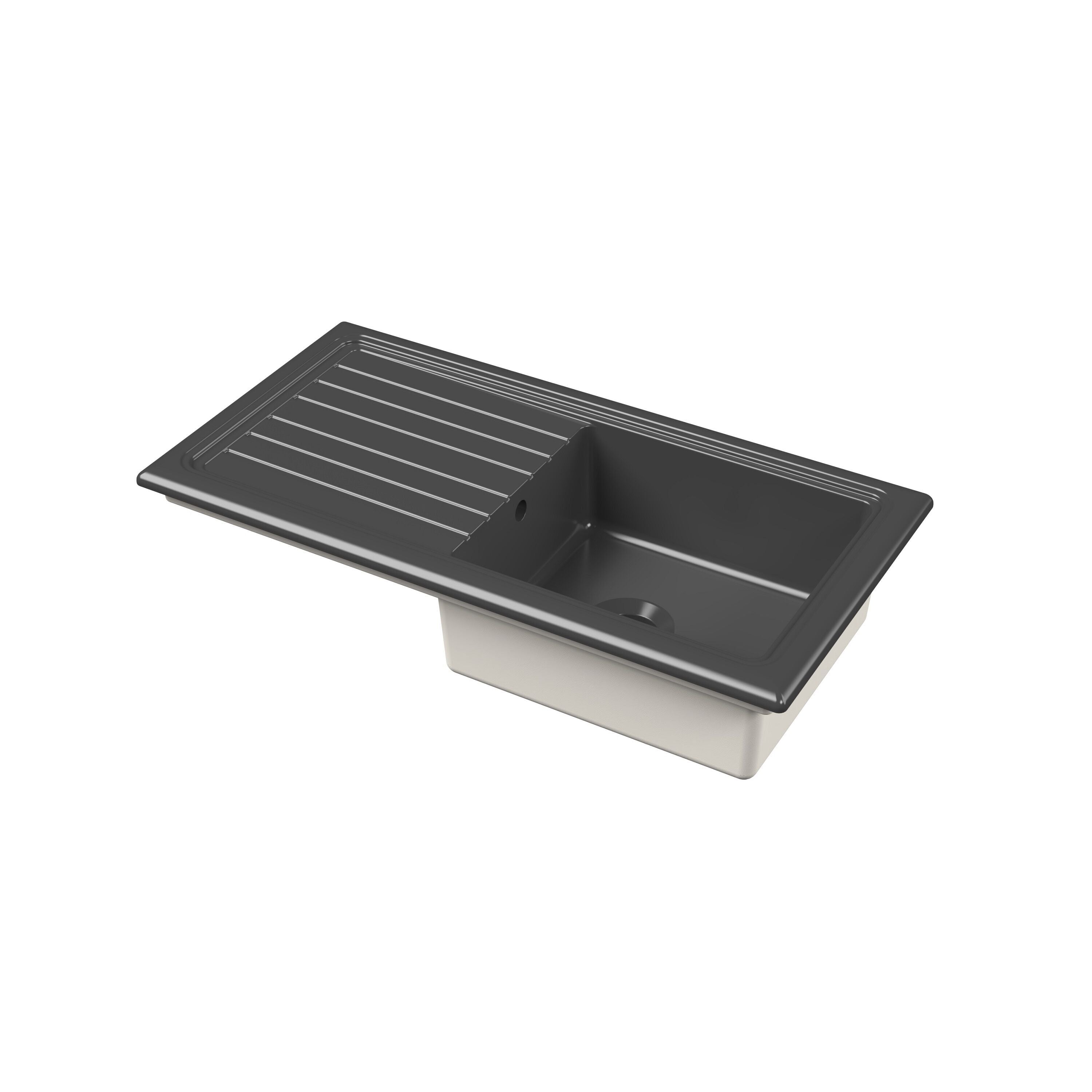 nuie 1010mm x 525mm Fireclay Soft Black Single Bowl Rectangular Countertop Drainer Sink
