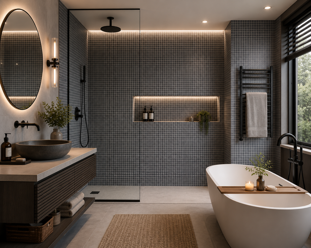 Mosaic Blue Matt PVC Bathroom Panel 1000 x 2400 x 10mm