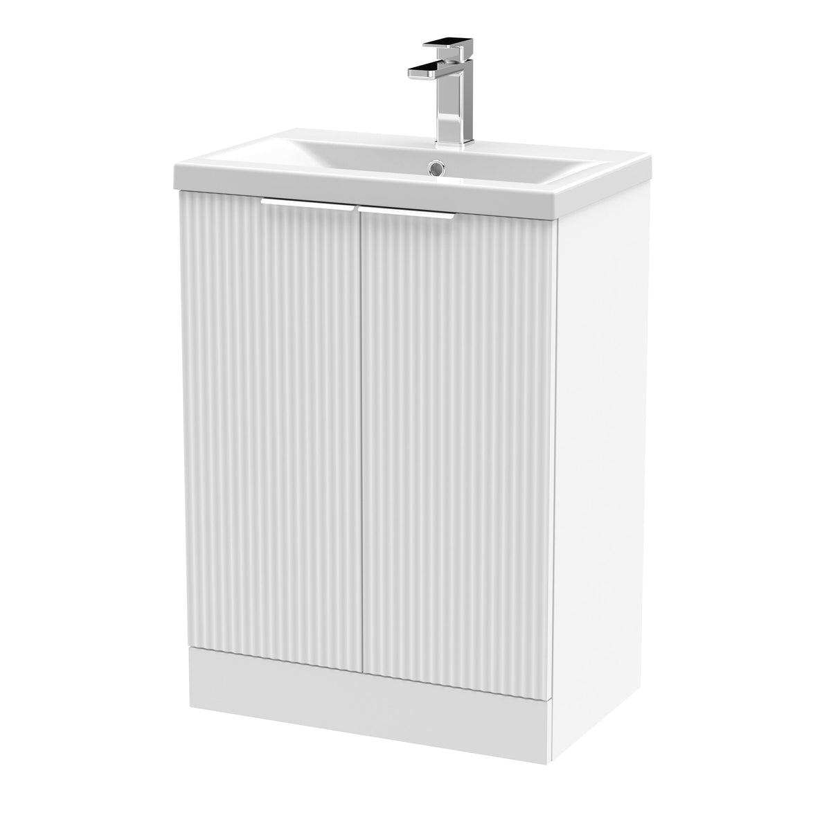 Hudson Reed Fluted 600mm 2 Door Floor Standing Vanity Unit With Mid-Edge Basin