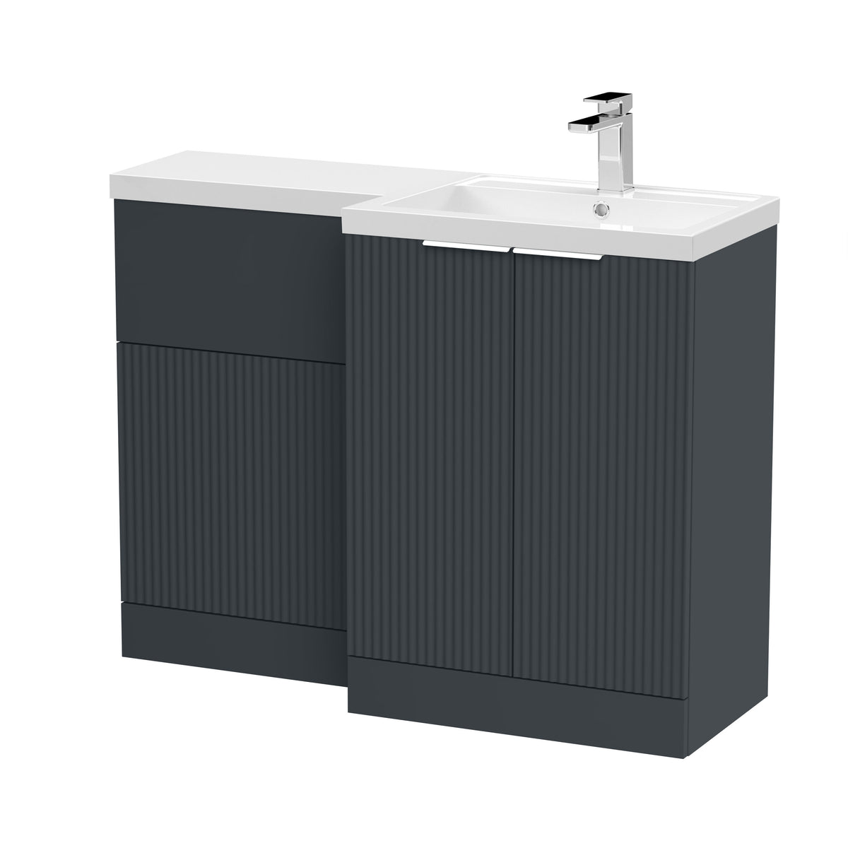 Hudson Reed Fluted Satin 1100mm x 390mm Right Hand Combination Unit With Polymarble Basin