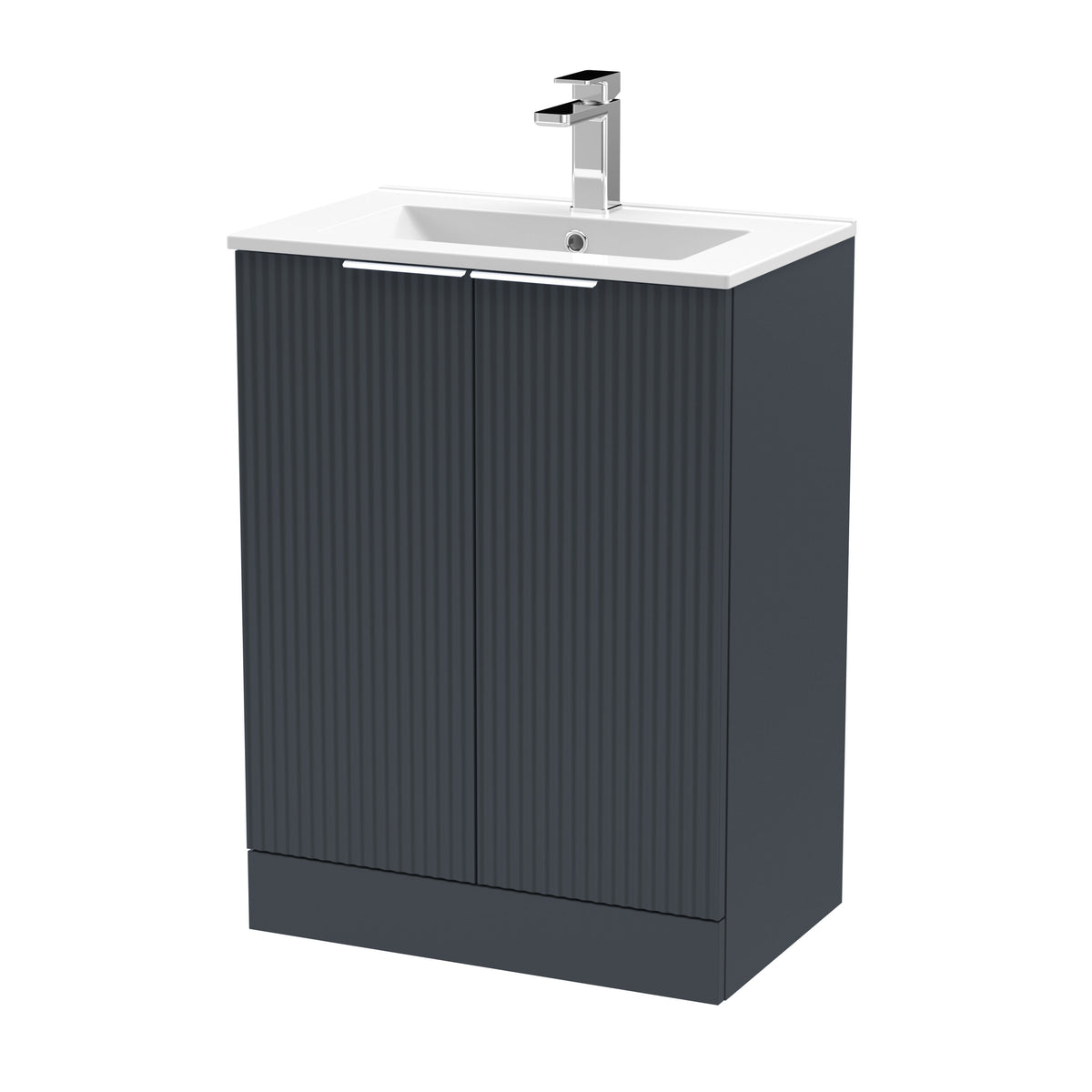 Hudson Reed Fluted 600mm 2 Door Floor Standing Vanity Unit With Minimalist Basin