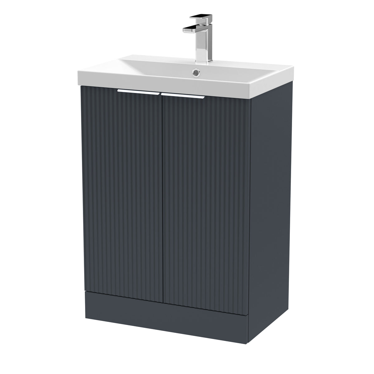 Hudson Reed Fluted 600mm 2 Door Floor Standing Vanity Unit With Thin Edge Basin