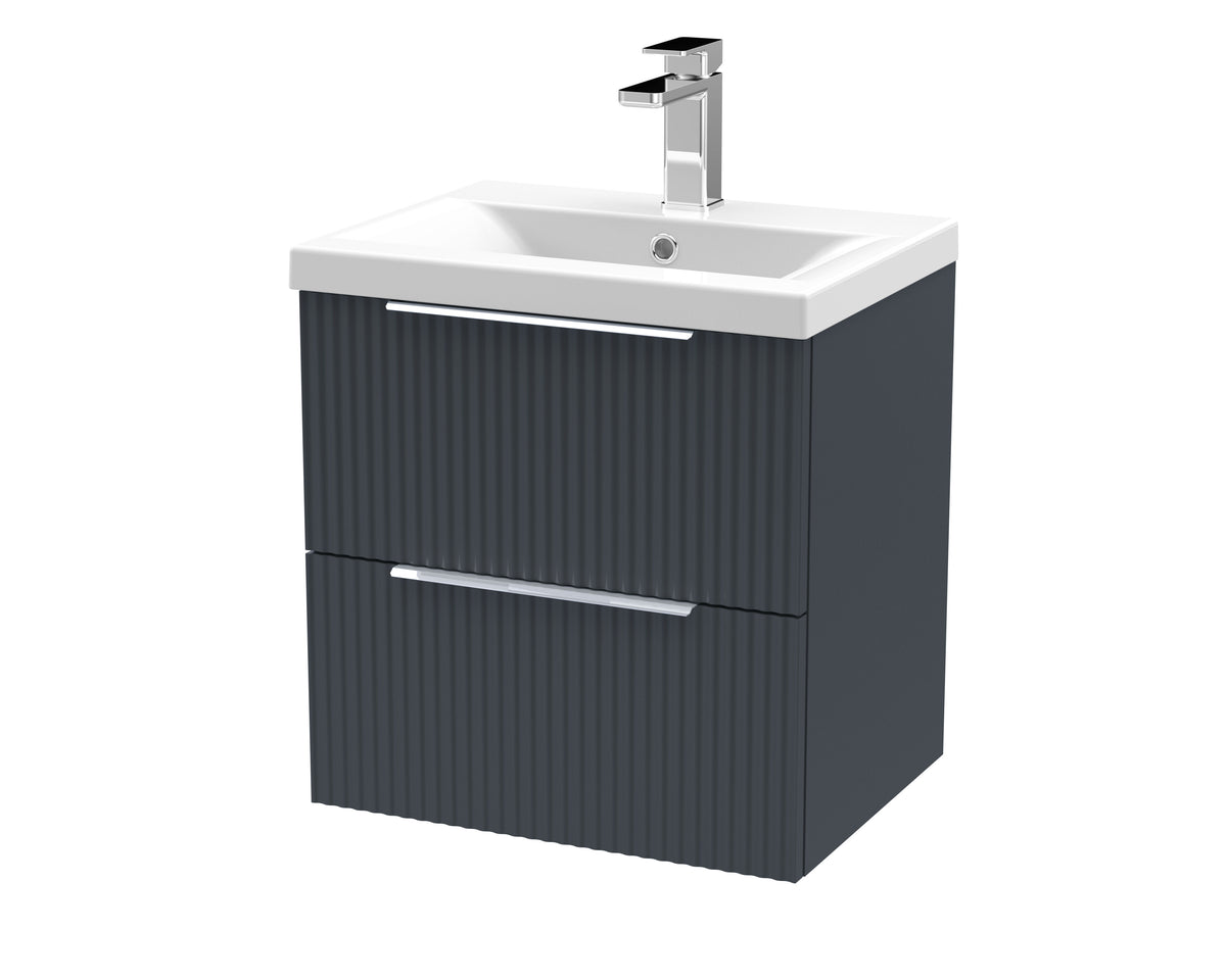 Hudson Reed Fluted 500mm 2 Drawer Wall Hung Vanity Unit With Mid-Edge Basin