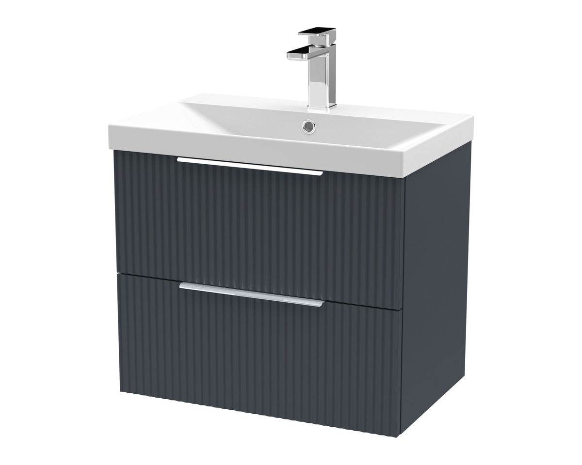 Hudson Reed Fluted 600mm 2 Drawer Wall Hung Vanity Unit With Thin Edge Basin