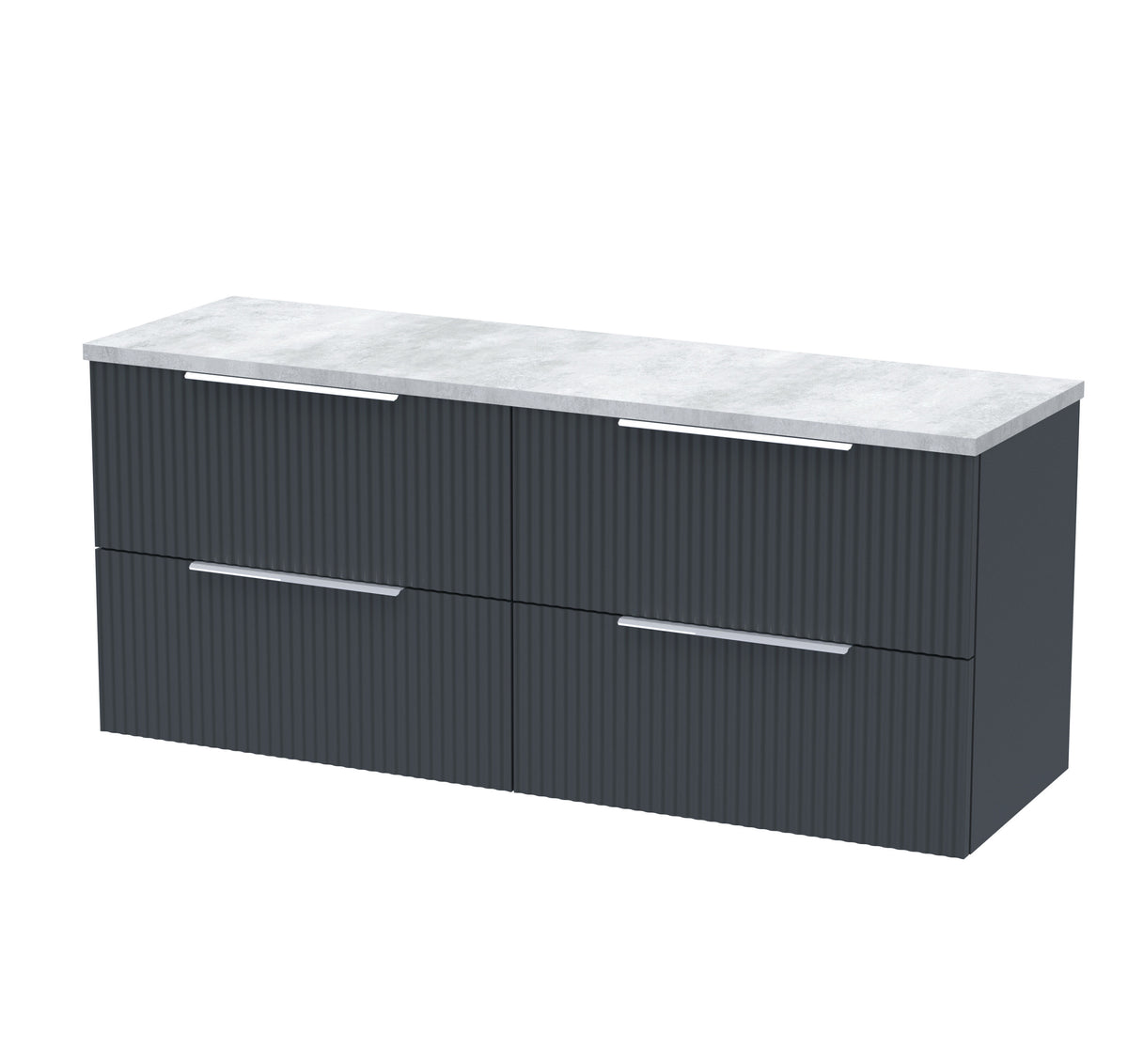 Hudson Reed Fluted 1200mm 4 Drawer Wall Hung Vanity Unit With Bellato Grey Worktop