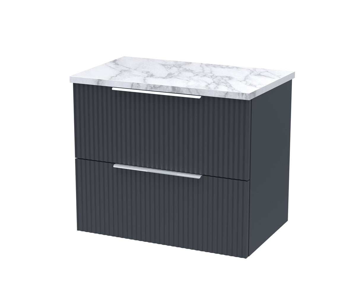 Hudson Reed Fluted 600mm 2 Drawer Wall Hung Vanity Unit With Carrara Laminate Worktop