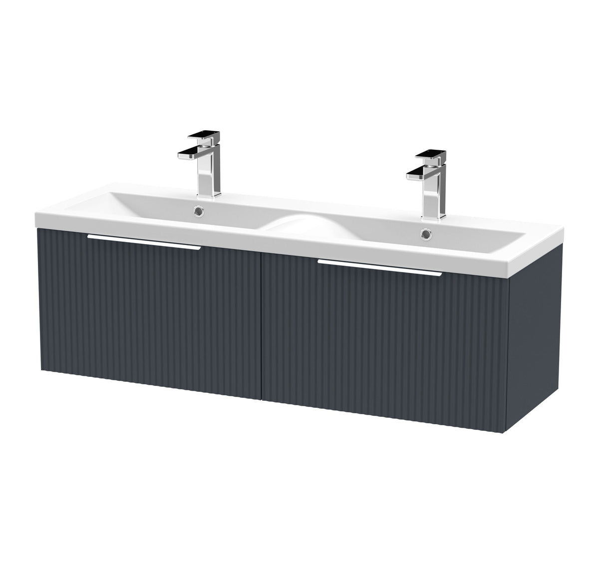 Hudson Reed Fluted 1200mm 2 Drawer Wall Hung Vanity Unit With 2 Tap Hole Ceramic Basin
