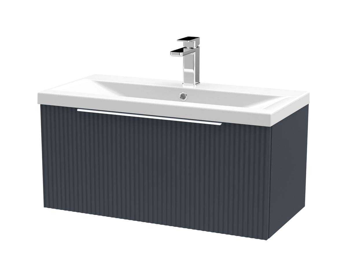 Hudson Reed Fluted 800mm 1 Drawer Wall Hung Vanity Unit With Mid-Edge Basin