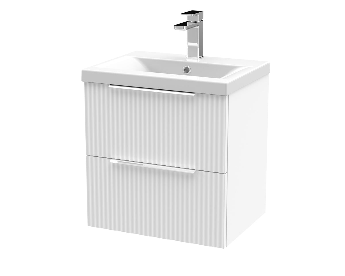 Hudson Reed Fluted 500mm 2 Drawer Wall Hung Vanity Unit With Mid-Edge Basin