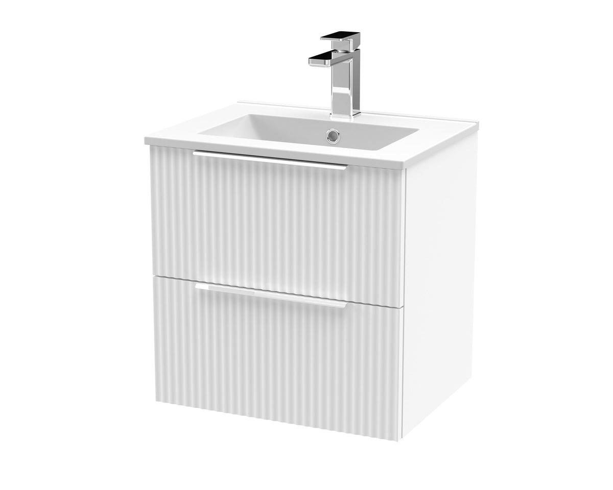 Hudson Reed Fluted 500mm 2 Drawer Wall Hung Vanity Unit With Minimalist Basin
