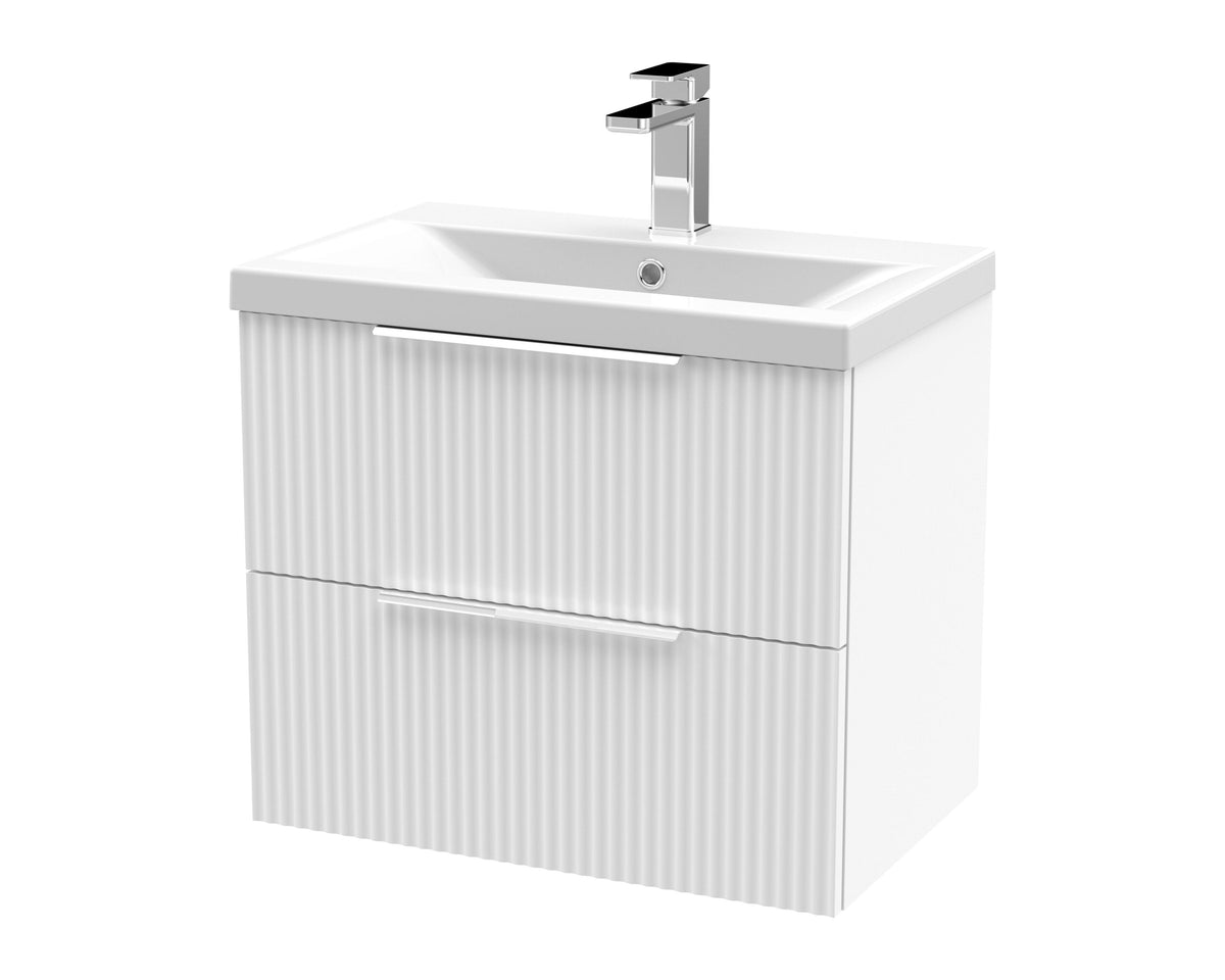 Hudson Reed Fluted 600mm 2 Drawer Wall Hung Vanity Unit With Mid-Edge Basin