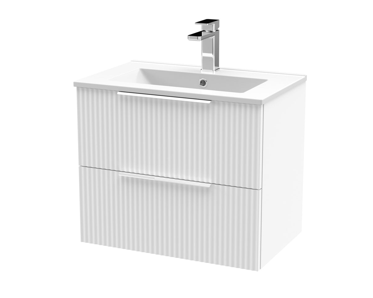 Hudson Reed Fluted 600mm 2 Drawer Wall Hung Vanity Unit With Minimalist Basin