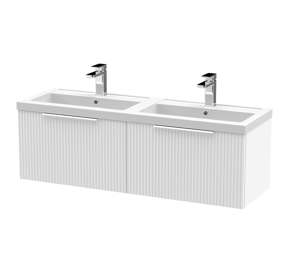 Hudson Reed Fluted 1200mm 2 Drawer Wall Hung Vanity Unit With 2 Tap Hole Polymarble basin