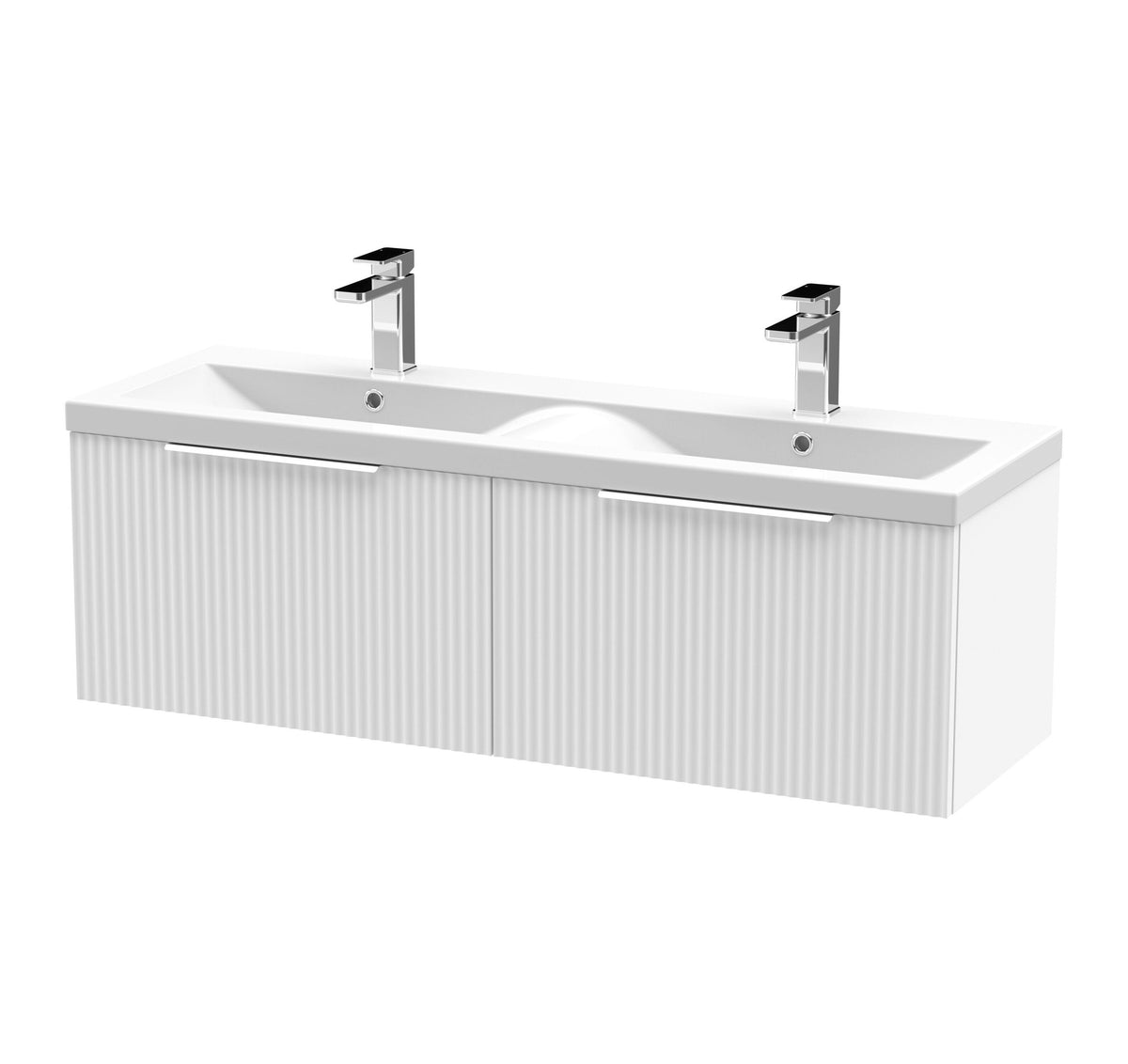 Hudson Reed Fluted 1200mm 2 Drawer Wall Hung Vanity Unit With 2 Tap Hole Ceramic Basin