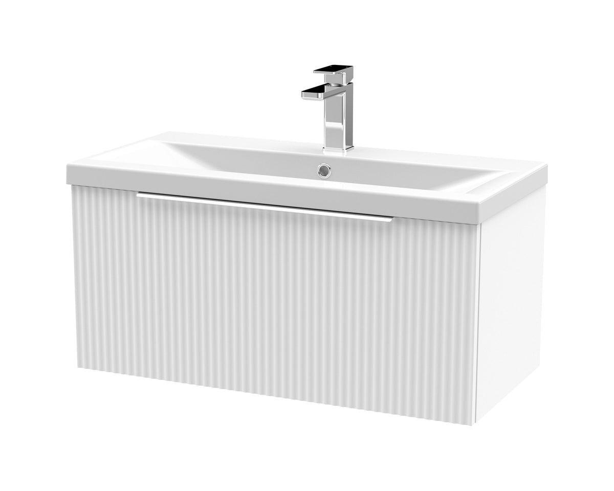 Hudson Reed Fluted 800mm 1 Drawer Wall Hung Vanity Unit With Mid-Edge Basin