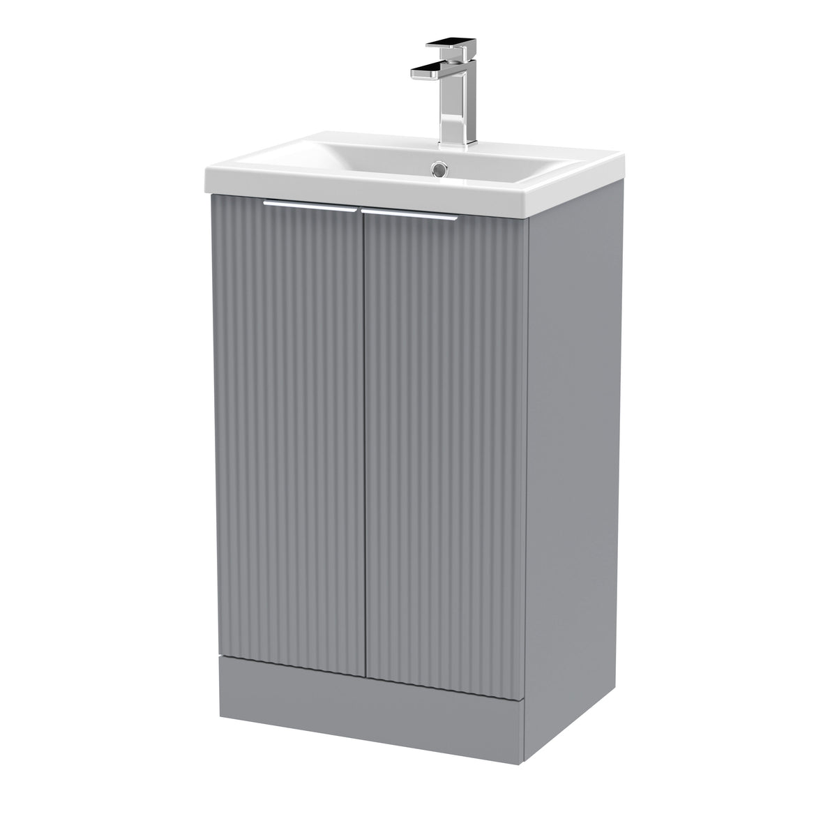 Hudson Reed Fluted 500mm 2 Door Floor Standing Vanity Unit With Mid-Edge Basin