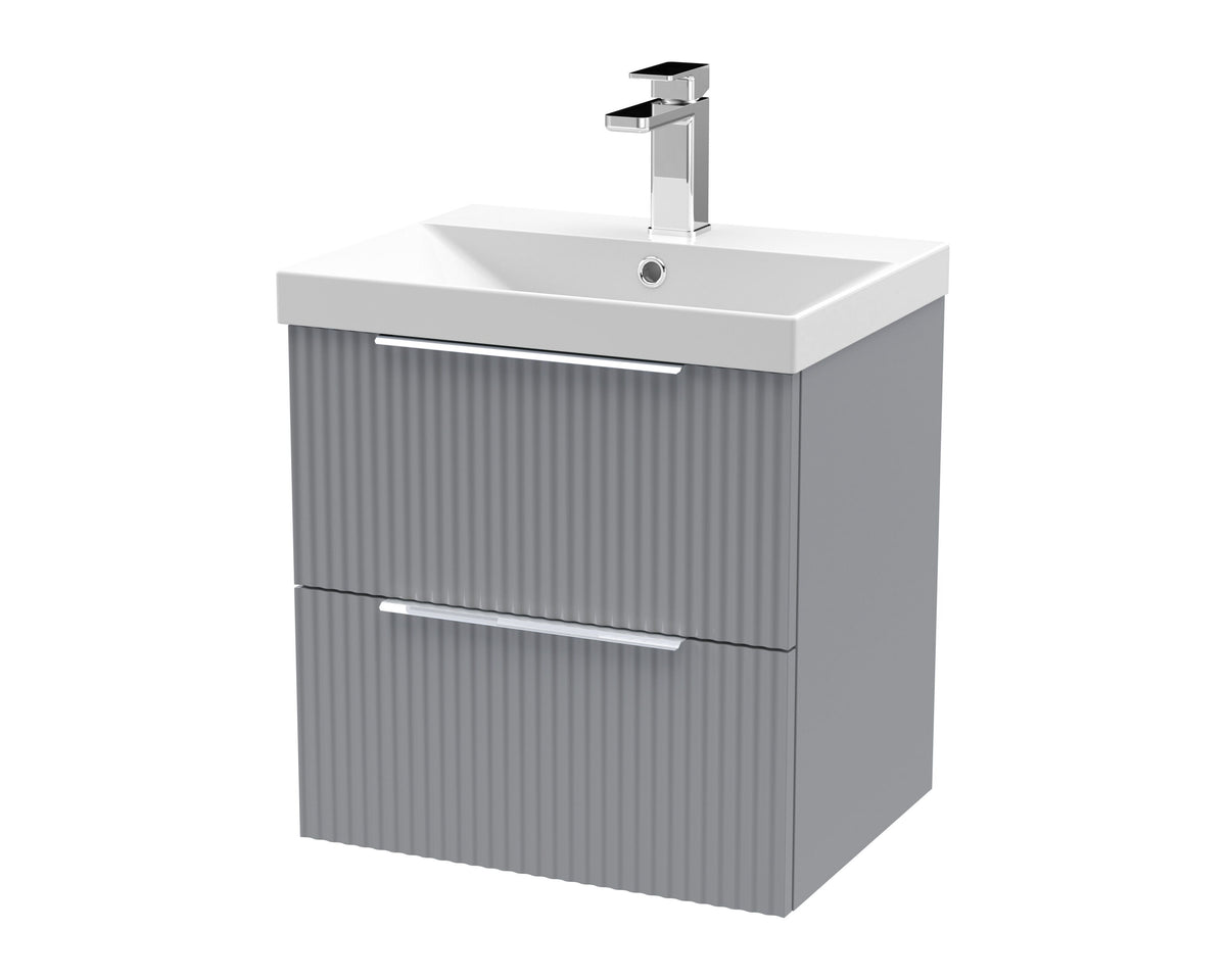 Hudson Reed Fluted 500mm 2 Drawer Wall Hung Vanity Unit With Thin Edge Basin
