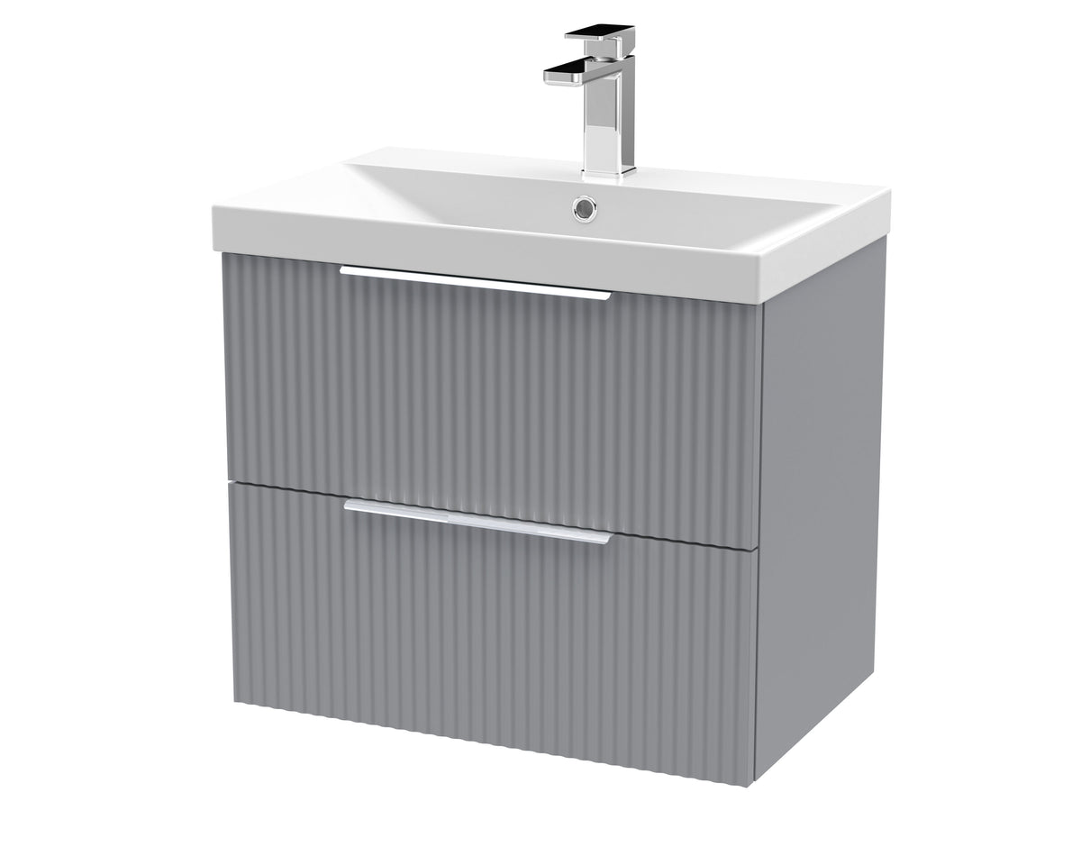 Hudson Reed Fluted 600mm 2 Drawer Wall Hung Vanity Unit With Thin Edge Basin