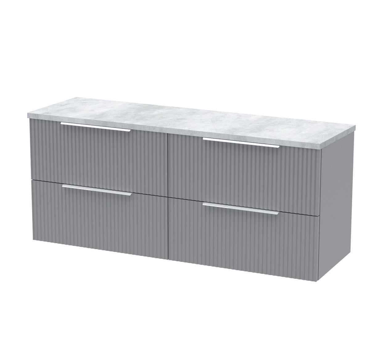 Hudson Reed Fluted 1200mm 4 Drawer Wall Hung Vanity Unit With Bellato Grey Worktop