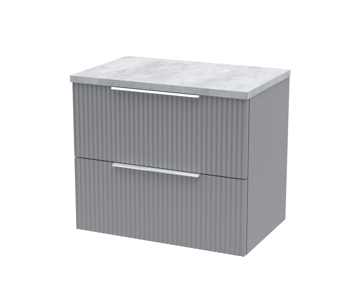 Hudson Reed Fluted 600mm 2 Drawer Wall Hung Vanity Unit With Bellato Grey Worktop