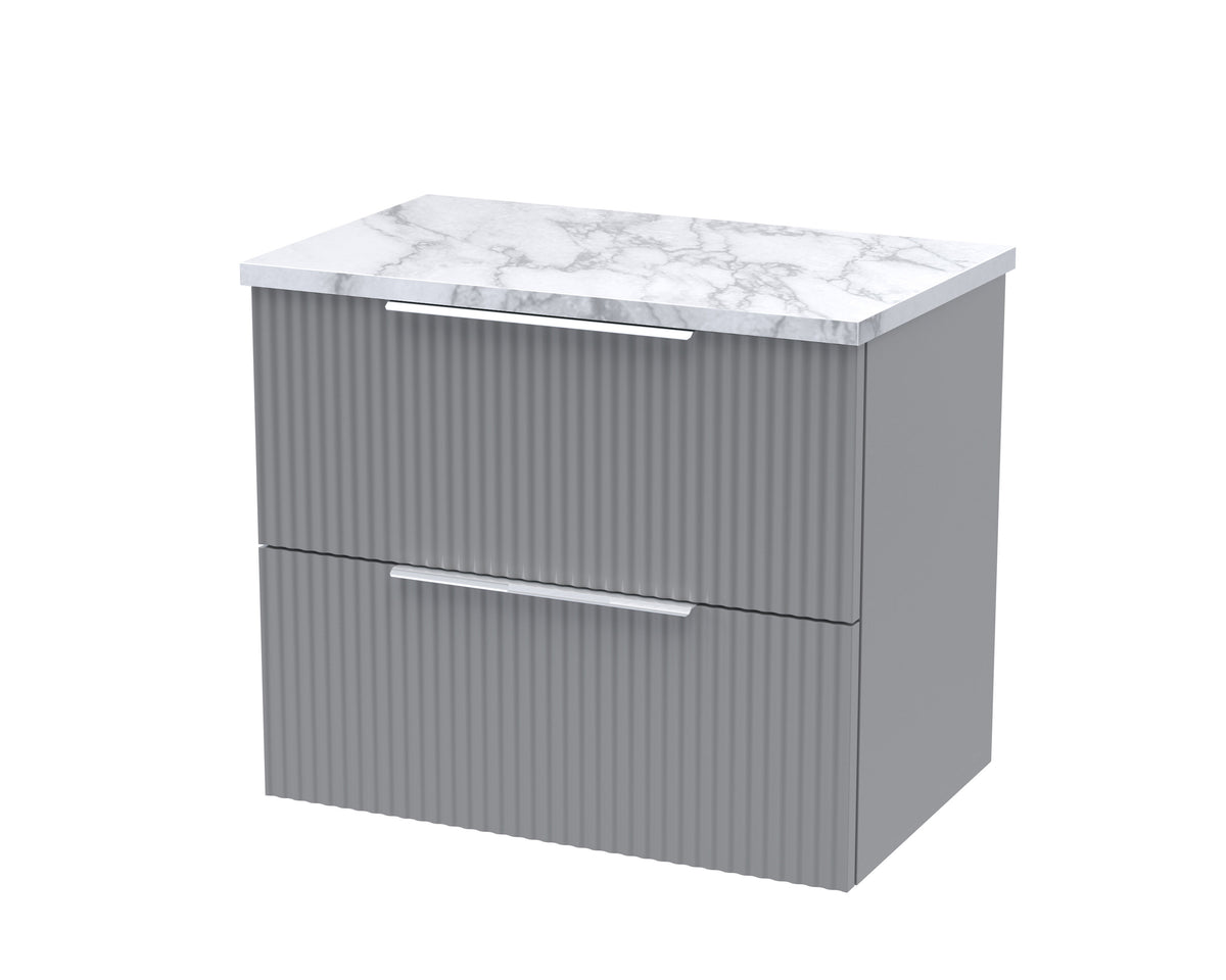 Hudson Reed Fluted 600mm 2 Drawer Wall Hung Vanity Unit With Carrara Laminate Worktop