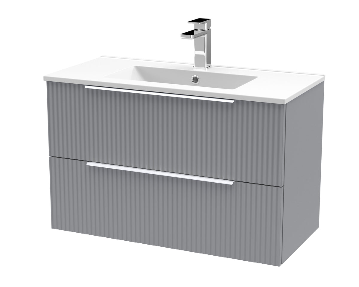 Hudson Reed Fluted 800mm 2 Drawer Wall Hung Vanity Unit With Minimalist Basin