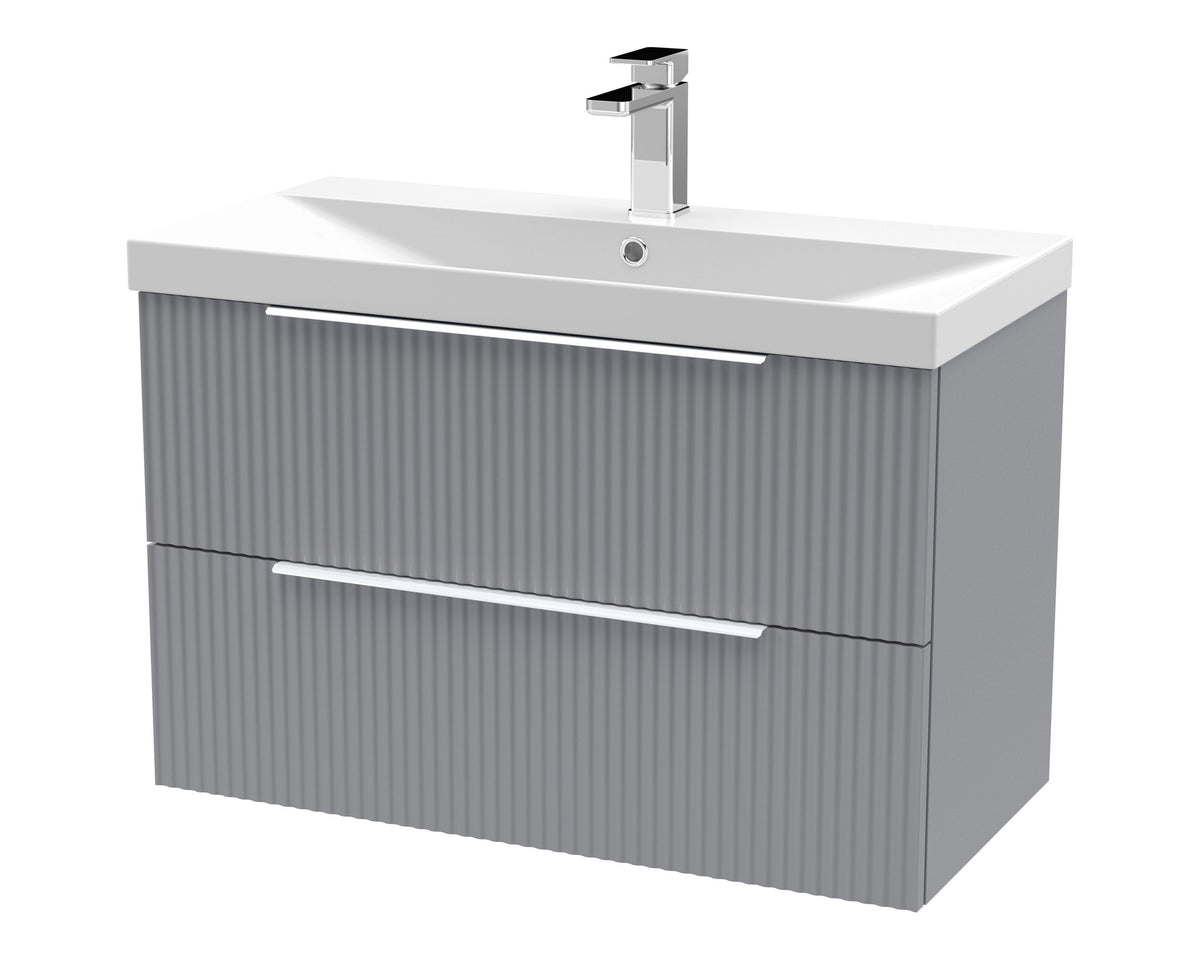 Hudson Reed Fluted 800mm 2 Drawer Wall Hung Vanity Unit With Thin Edge Basin